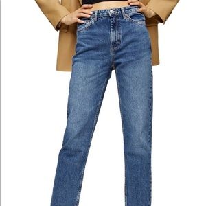 Topshop TALL Mid Blue Raw Hem Straight Jeans